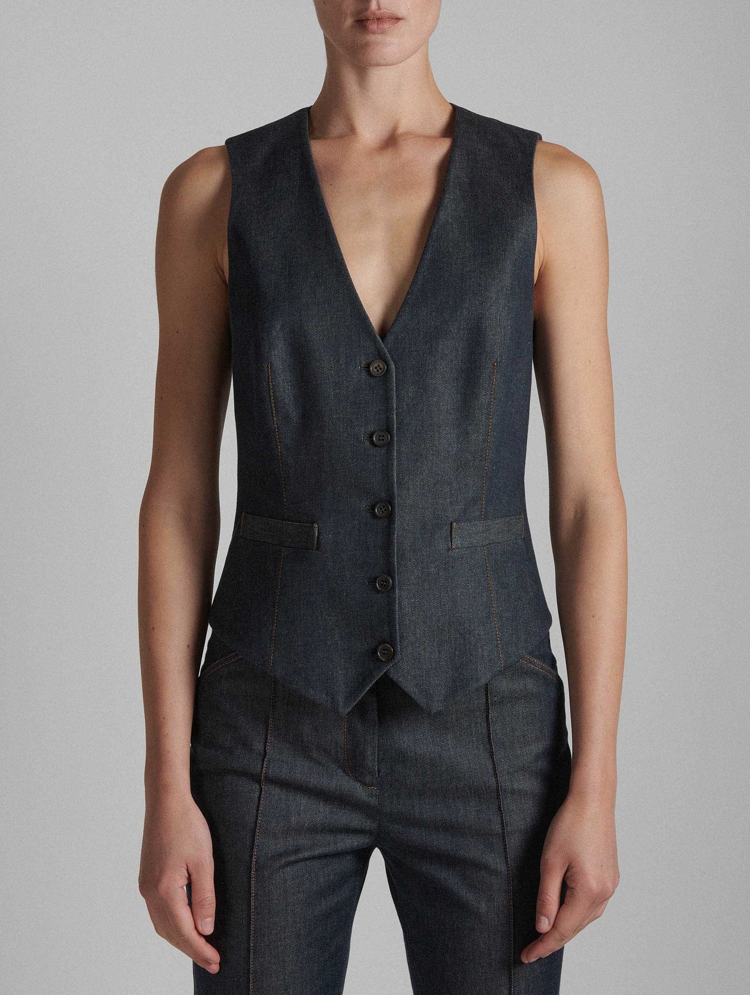 Washed denim suit vest