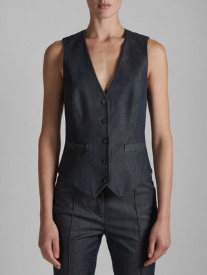 Washed denim suit vest