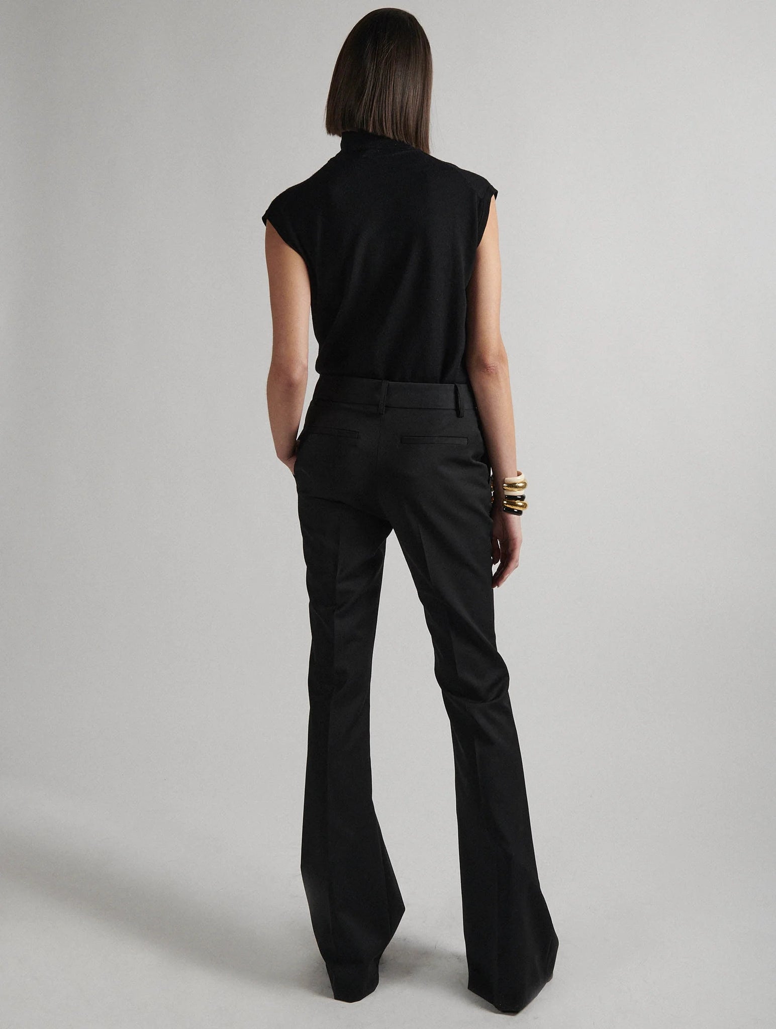 Flared pants, black strech wool gaberdine