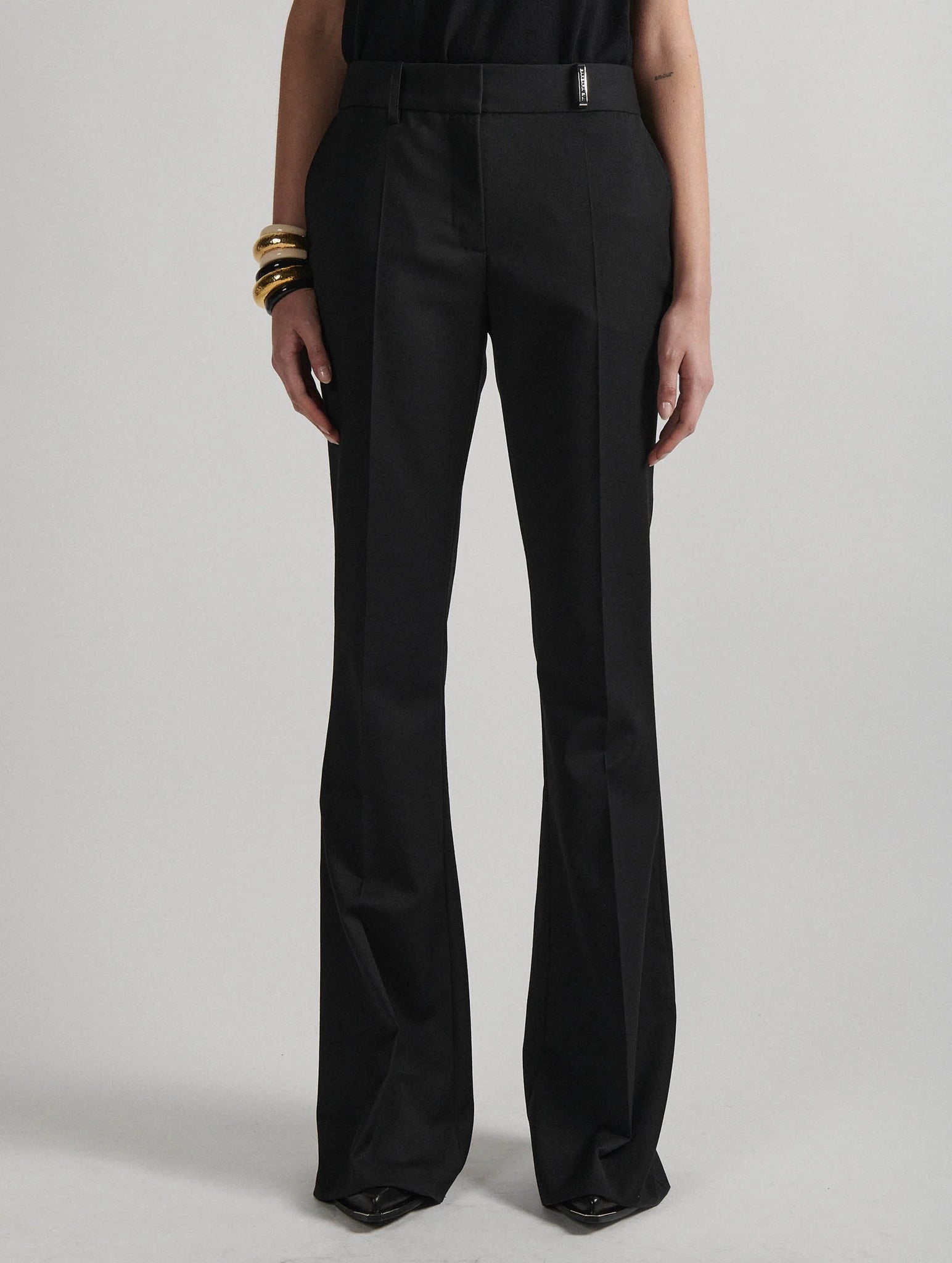 Flared pants, black strech wool gaberdine