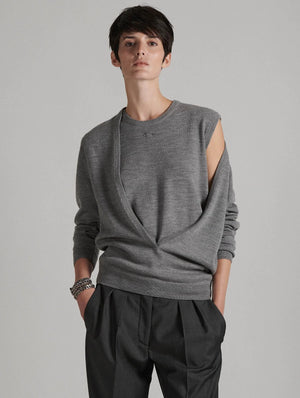 Sleeveless merino crew knit, grey