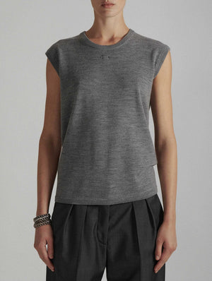 Sleeveless merino crew knit, grey