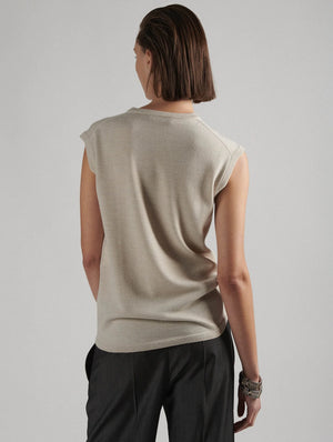 Sleeveless merino crew knit, sand