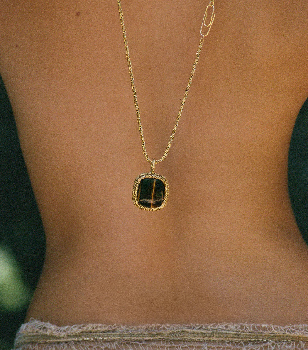 Miki tiger eye long necklace