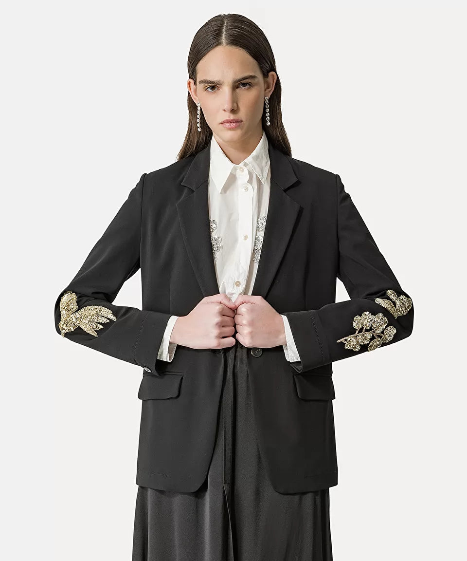 embroidery crepe jacket, black