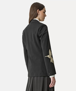 embroidery crepe jacket, black