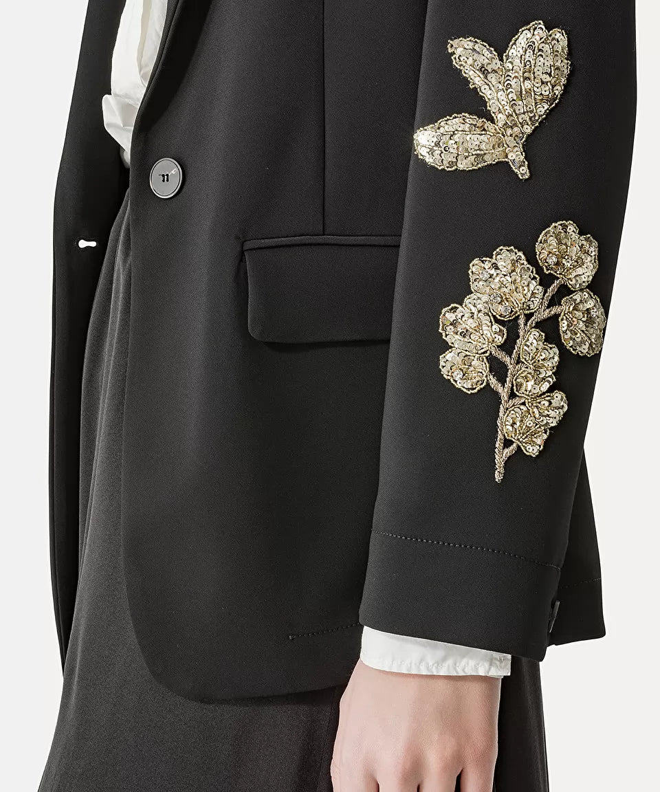 embroidery crepe jacket, black