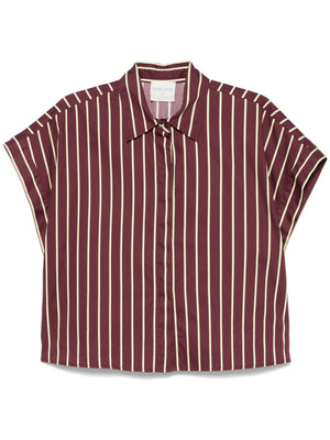 chic satin stripe boxy shirt, ruby