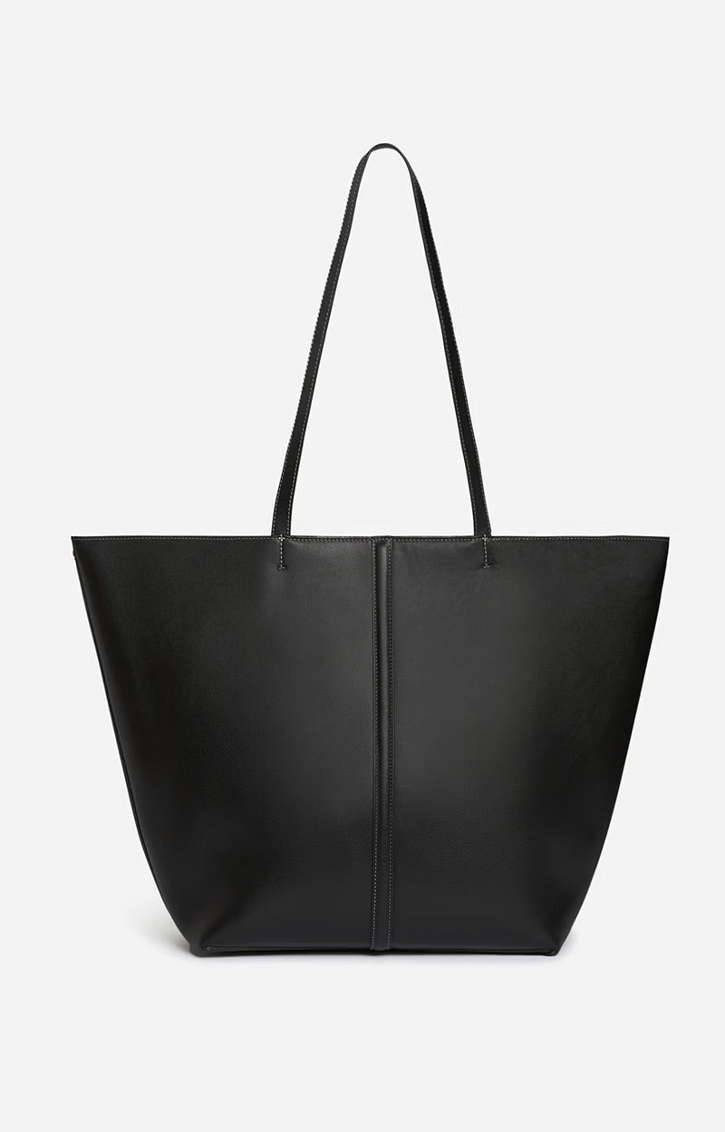 Large leather tote bag, Black