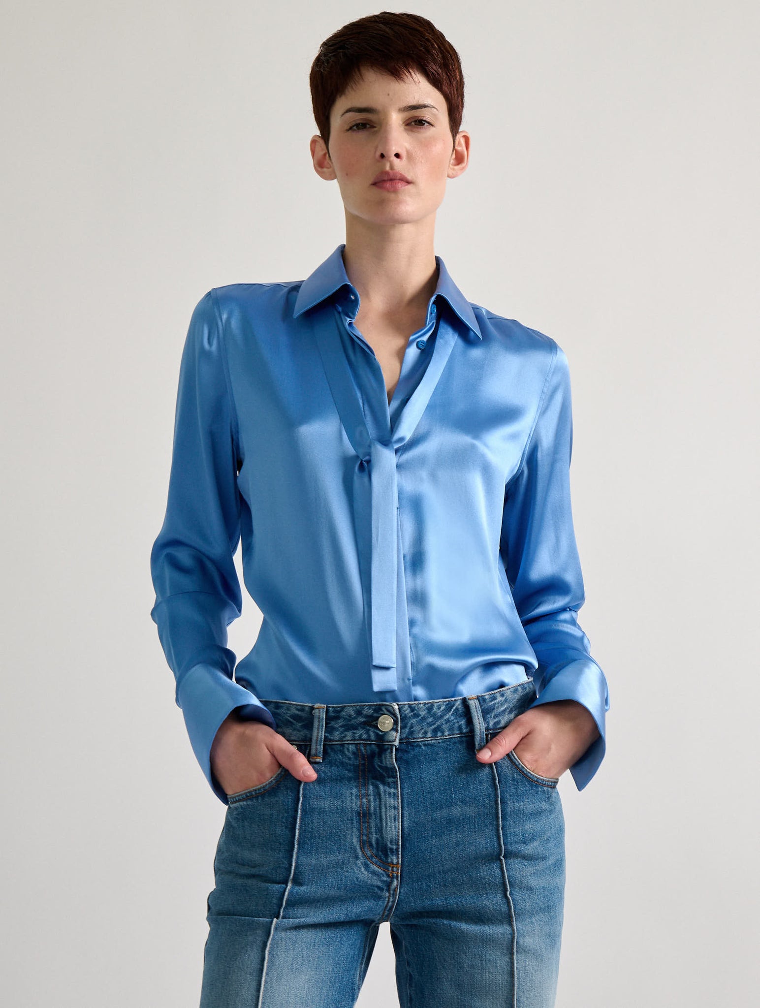 Blue silk blouse, BB