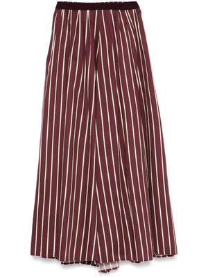 chic satin stripe long skirt, ruby