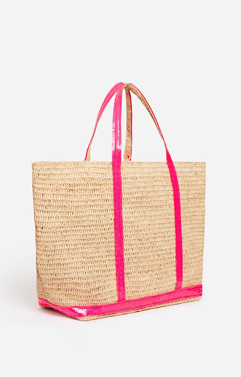 Large raphia tote, fluo pink