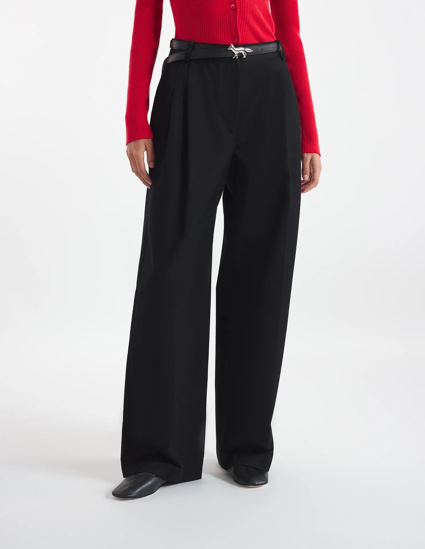 Double pleated pants, black