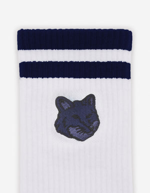 Bold fox head sporty socks, ink blue