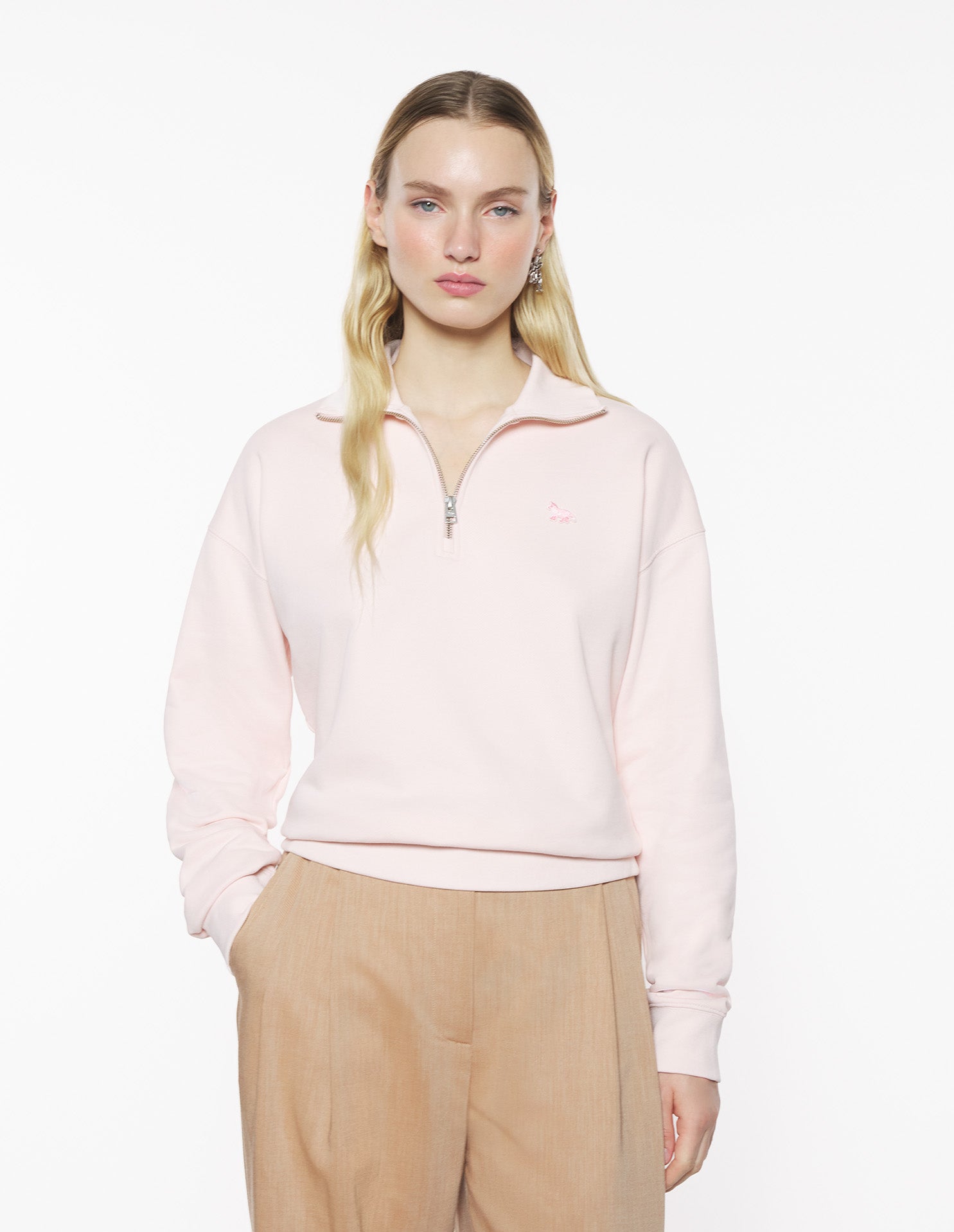 Baby fox patch half zip sweat, Rosewater