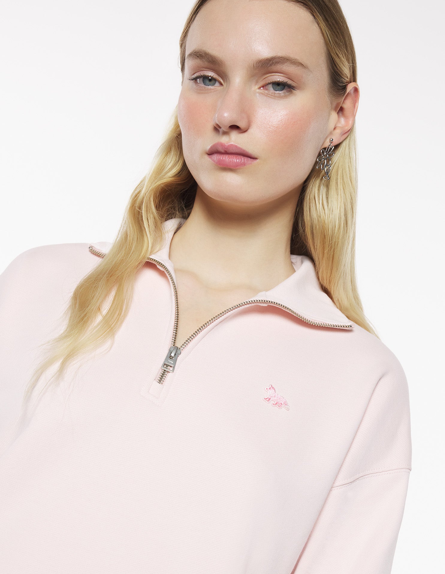 Baby fox patch half zip sweat, Rosewater