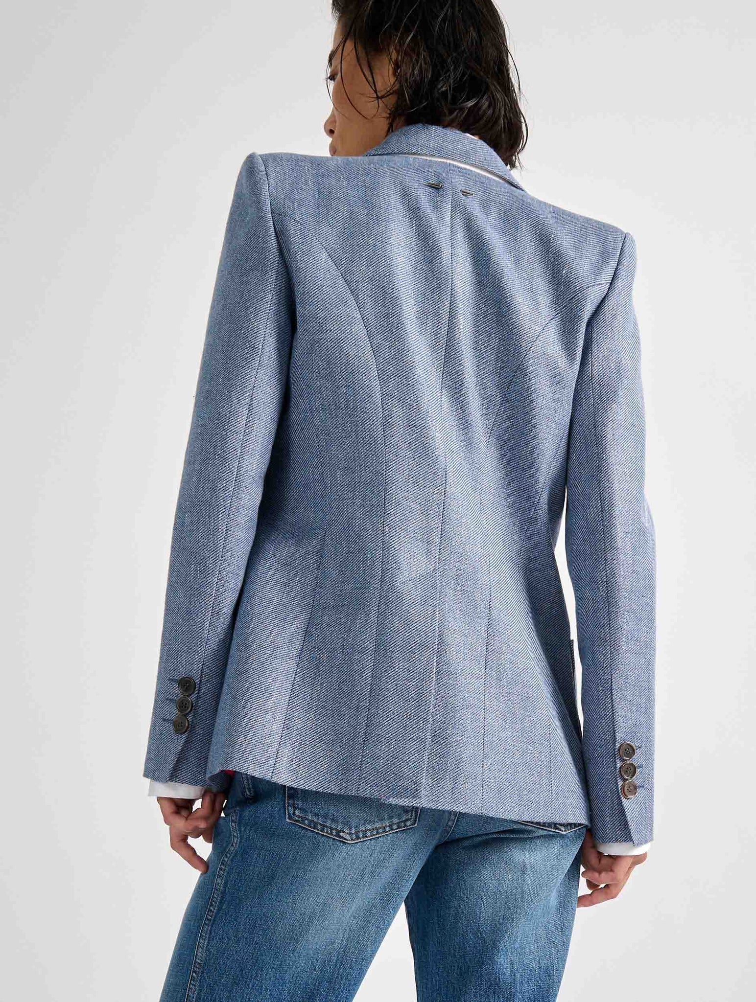 Fitted jacket in blue linen & cotton