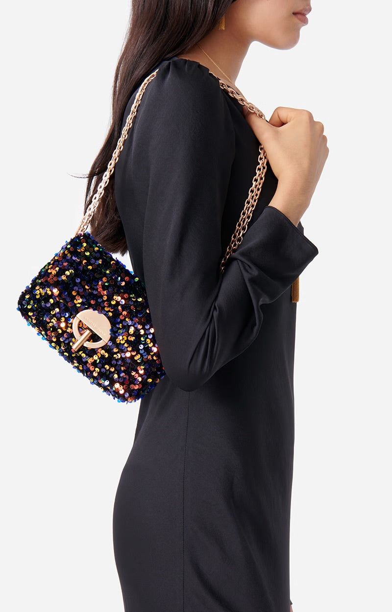 Moon handbag, multico sequins