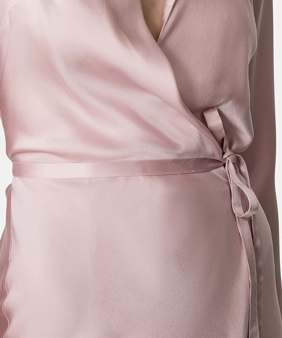 wrap dress in silk satin