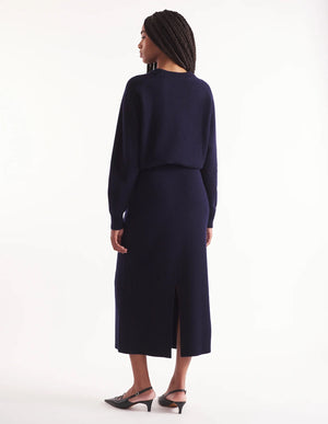 Bold fox long ribbed skirt, ink blue