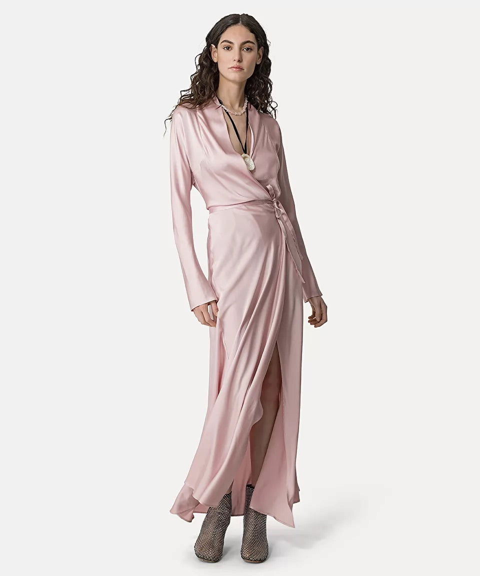 wrap dress in silk satin