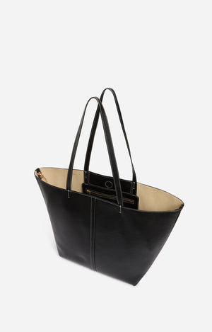 Large leather tote bag, Black