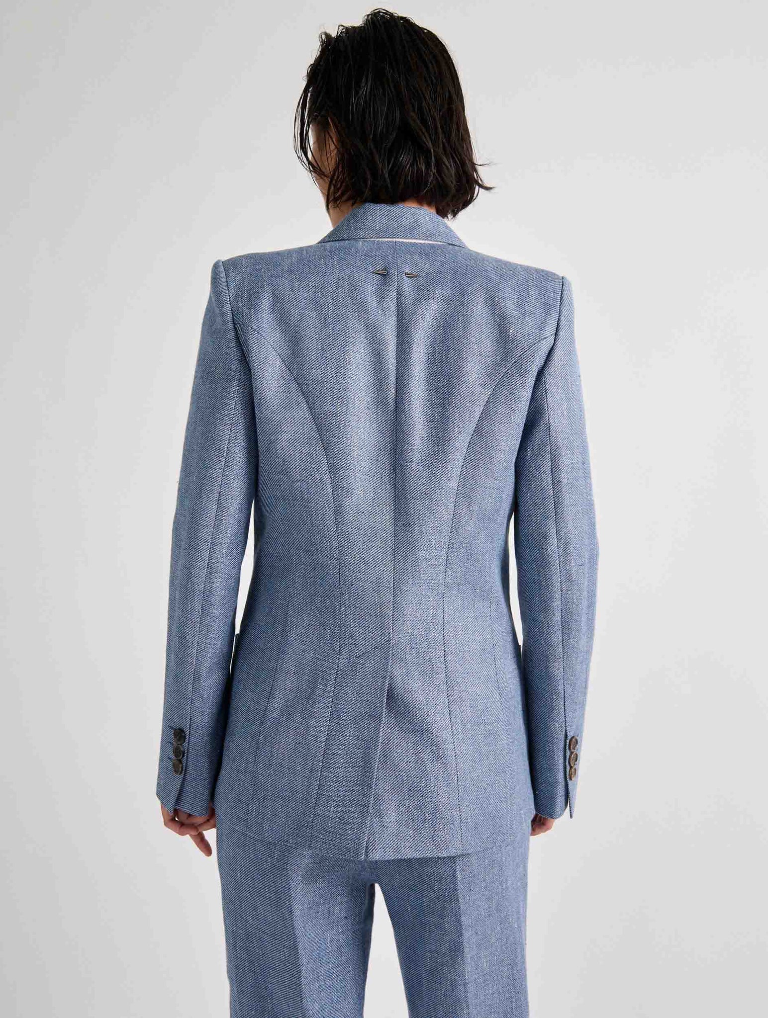 Fitted jacket in blue linen & cotton