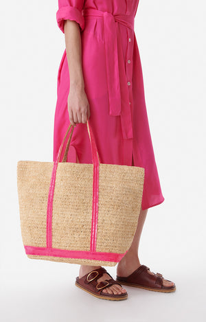 Large raphia tote, fluo pink