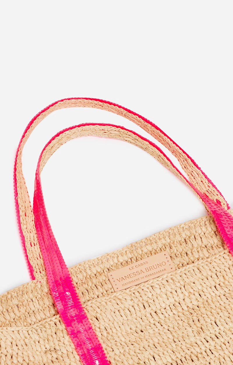 Large raphia tote, fluo pink